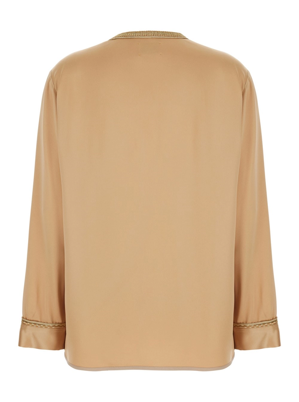Forte_Forte Giacca con Rifiniture a Contrasto e Chiusura ad Alamari sul Fronte in Misto Viscosa Beige Donna, view 2
