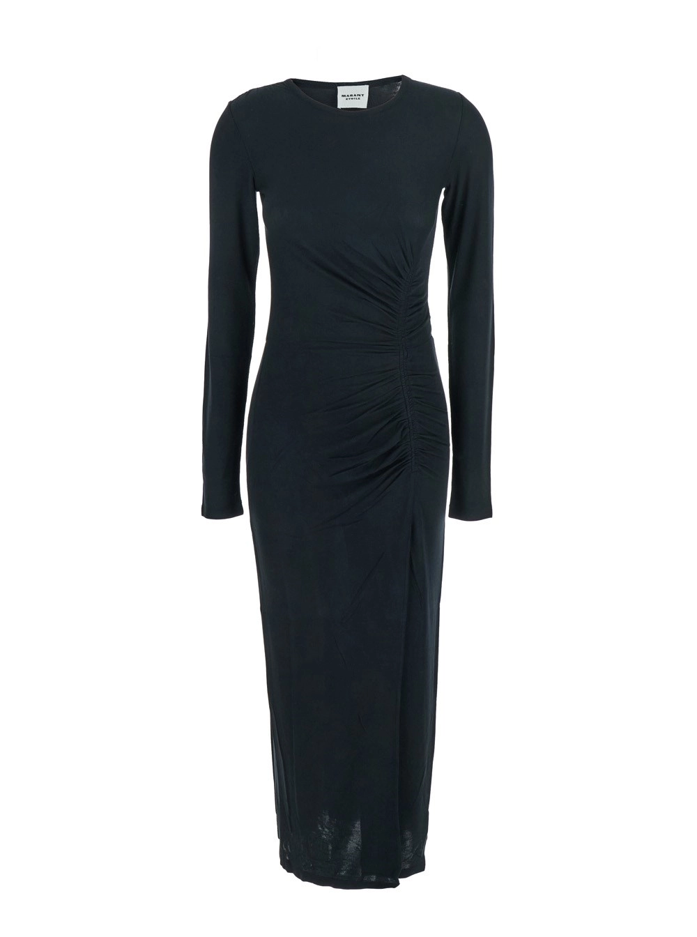 Marant etoile Abito Midi 'Jelina' con Scollo Rotondo e Dettaglio con Ruches in Modal Stretch Nero Donna