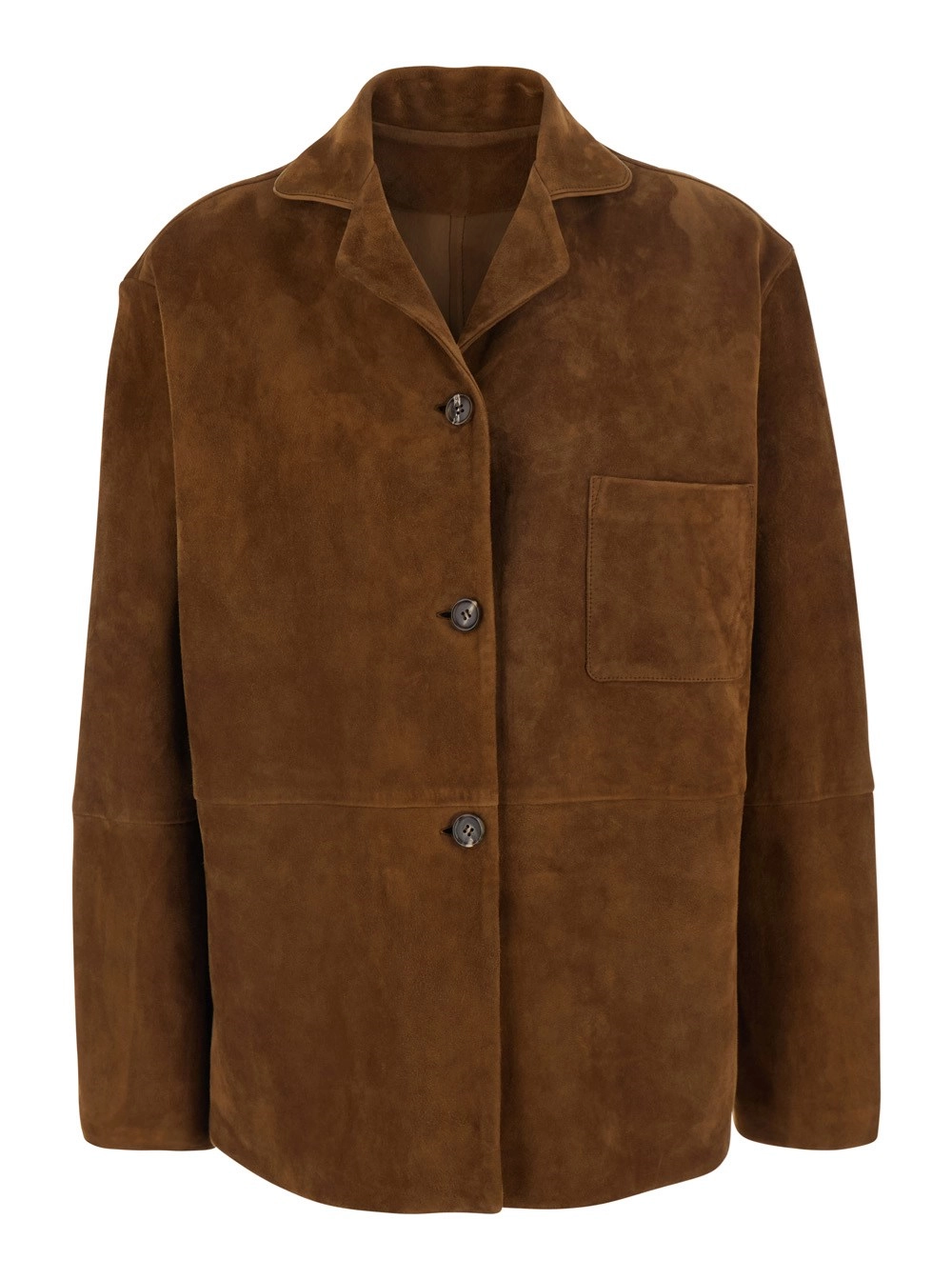 Leplain Giacca con colletto a revers e tasca applicata sul fronte in pelle scamosciata marrone donna