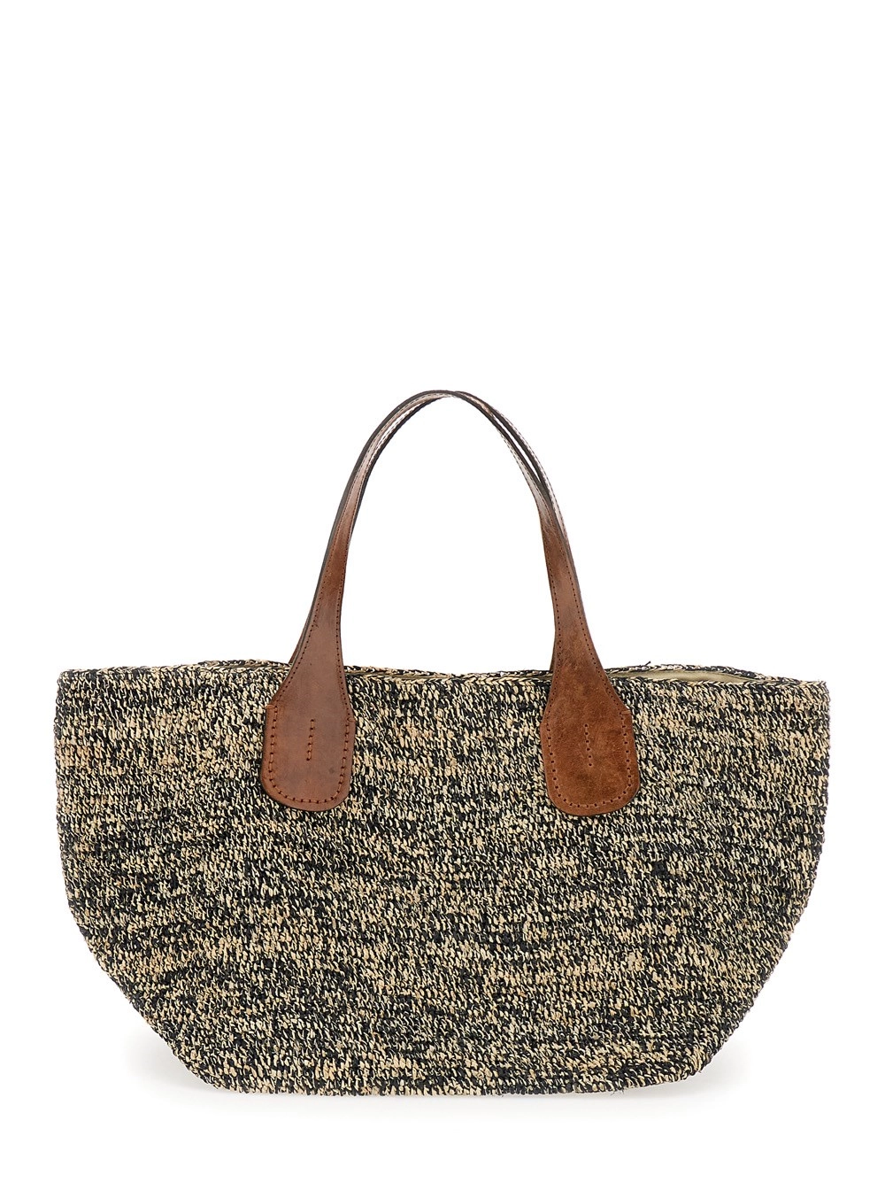 Ibeliv Borsa shopping 'Tokyo II' con due manici superiori in pelle in rafia bianca e nera donna