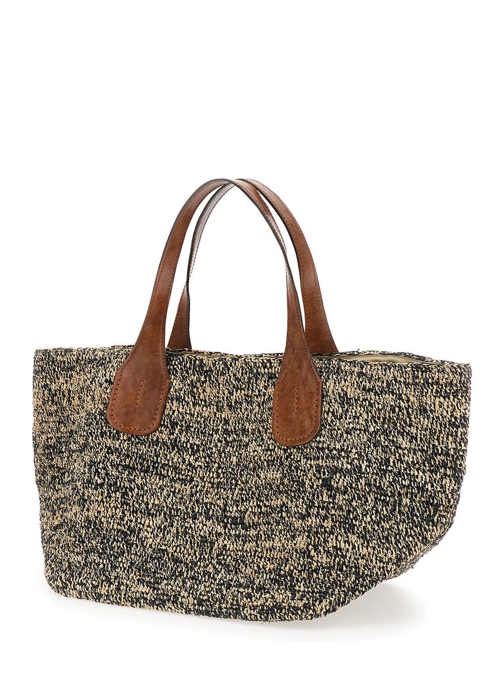 Ibeliv Borsa shopping 'Tokyo II' con due manici superiori in pelle in rafia bianca e nera donna, view 2