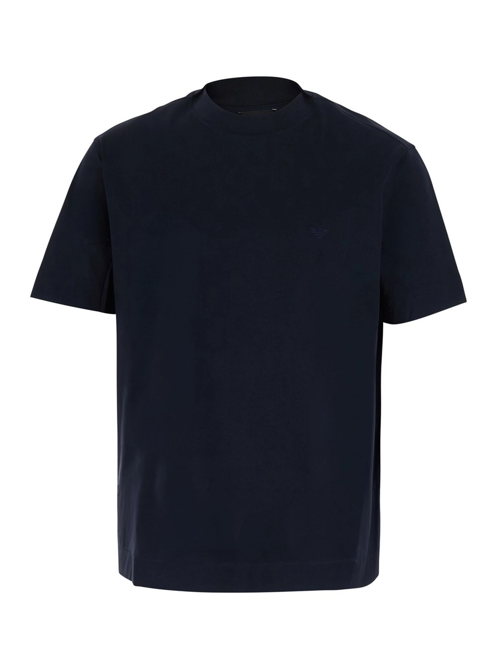 Emporio Armani T-shirt girocollo con ricamo logo tono su tono sul fronte in cotone blu uomo