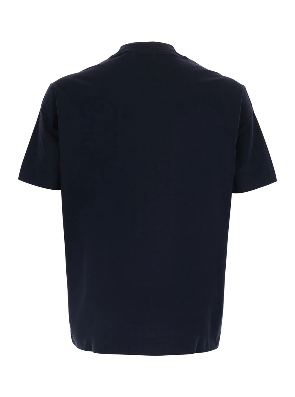 Emporio Armani T-shirt girocollo con ricamo logo tono su tono sul fronte in cotone blu uomo, view 2