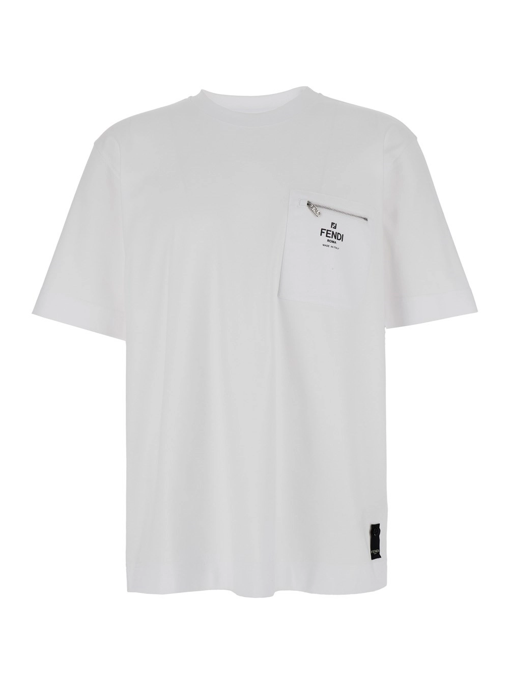 Fendi T-Shirt Bianco con Stampa Logo sul Fronte in Cotone Uomo