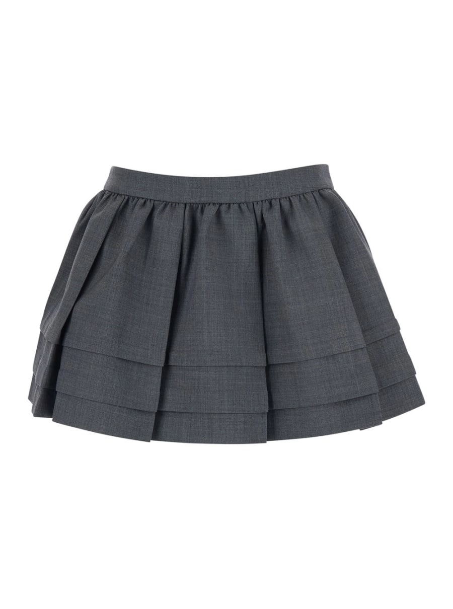 Shushu/tong Gonna 'Tuck Detail Pleated Skirt' Grigia con Pieghe e Dettagli a Righe in Lana e Poliestere Donna