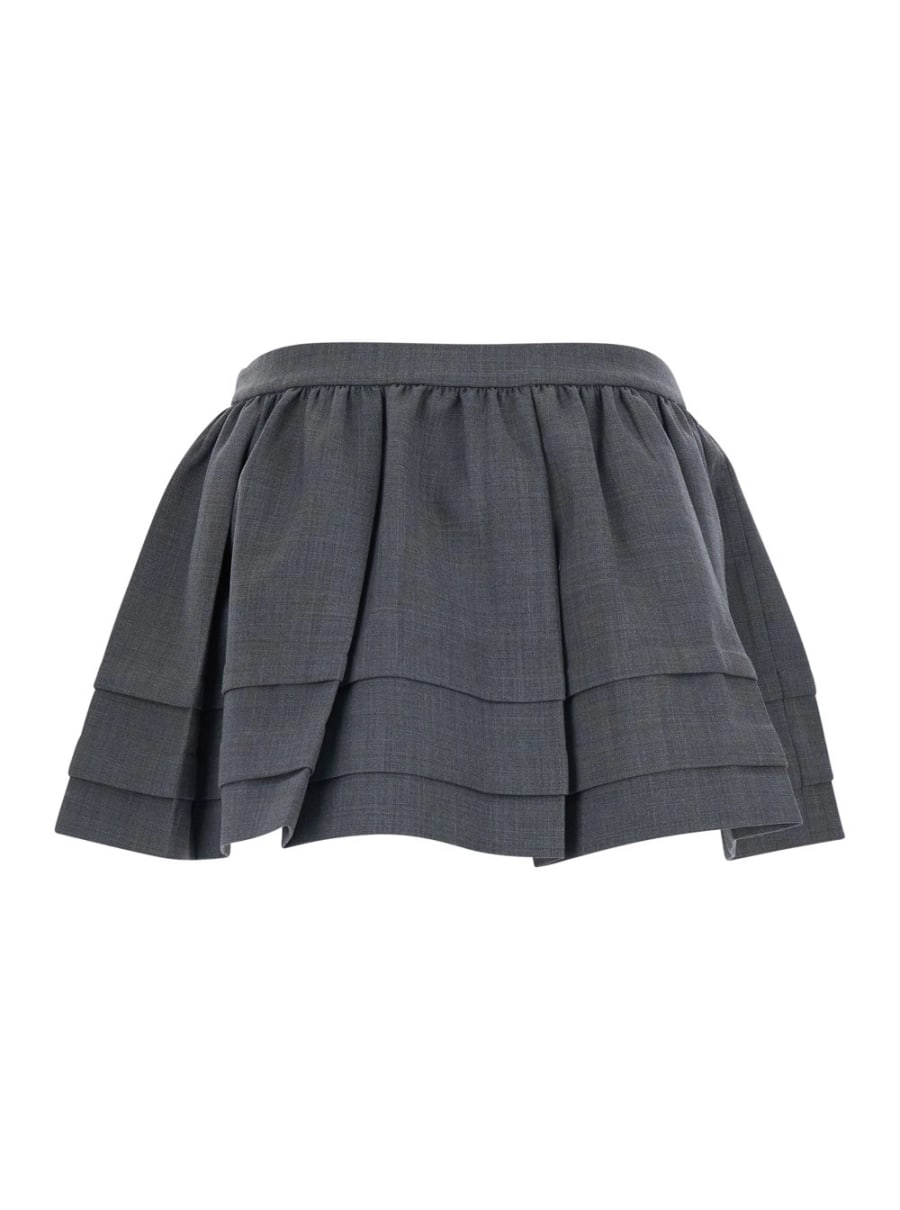 Shushu/tong Gonna 'Tuck Detail Pleated Skirt' Grigia con Pieghe e Dettagli a Righe in Lana e Poliestere Donna, view 2
