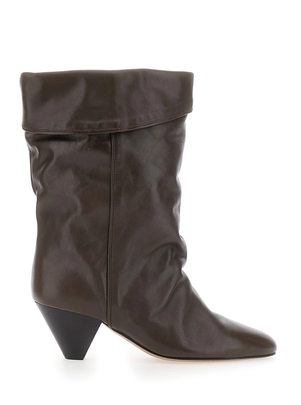 Isabel Marant Stivaletti 'Dalby' a Punta con Tacco Medio in Pelle Liscia Marroni Donna