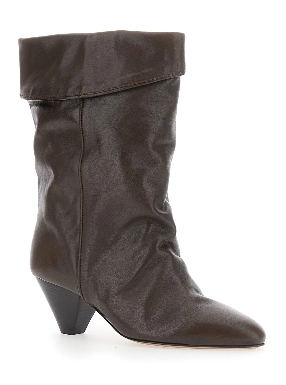 Isabel Marant Stivaletti 'Dalby' a Punta con Tacco Medio in Pelle Liscia Marroni Donna, view 2