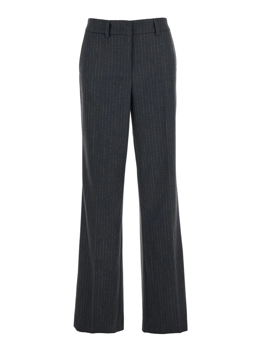 Leplain Pantalone con Passanti per Cintura e Motivo a Righe All-Over in Misto Lana Grigio Donna