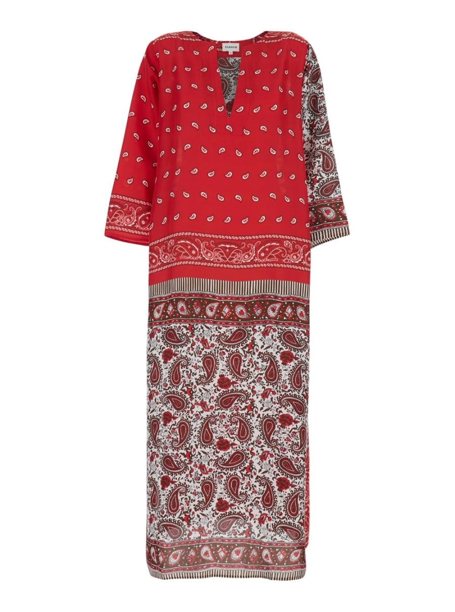 P.A.R.O.S.H. Caftano con Scollo a V e Motivo Bandana All-Over in Seta Rosso Donna