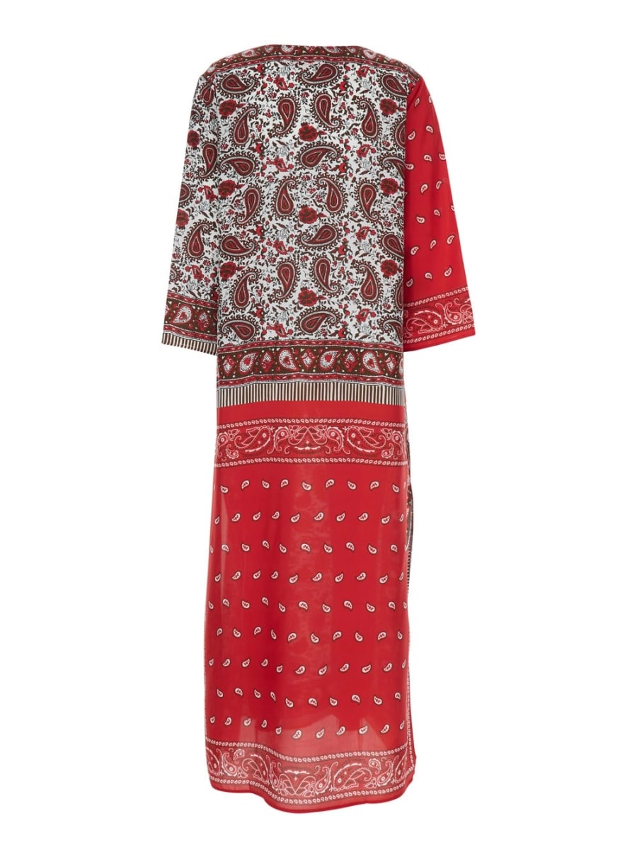 P.A.R.O.S.H. Caftano con Scollo a V e Motivo Bandana All-Over in Seta Rosso Donna, view 2