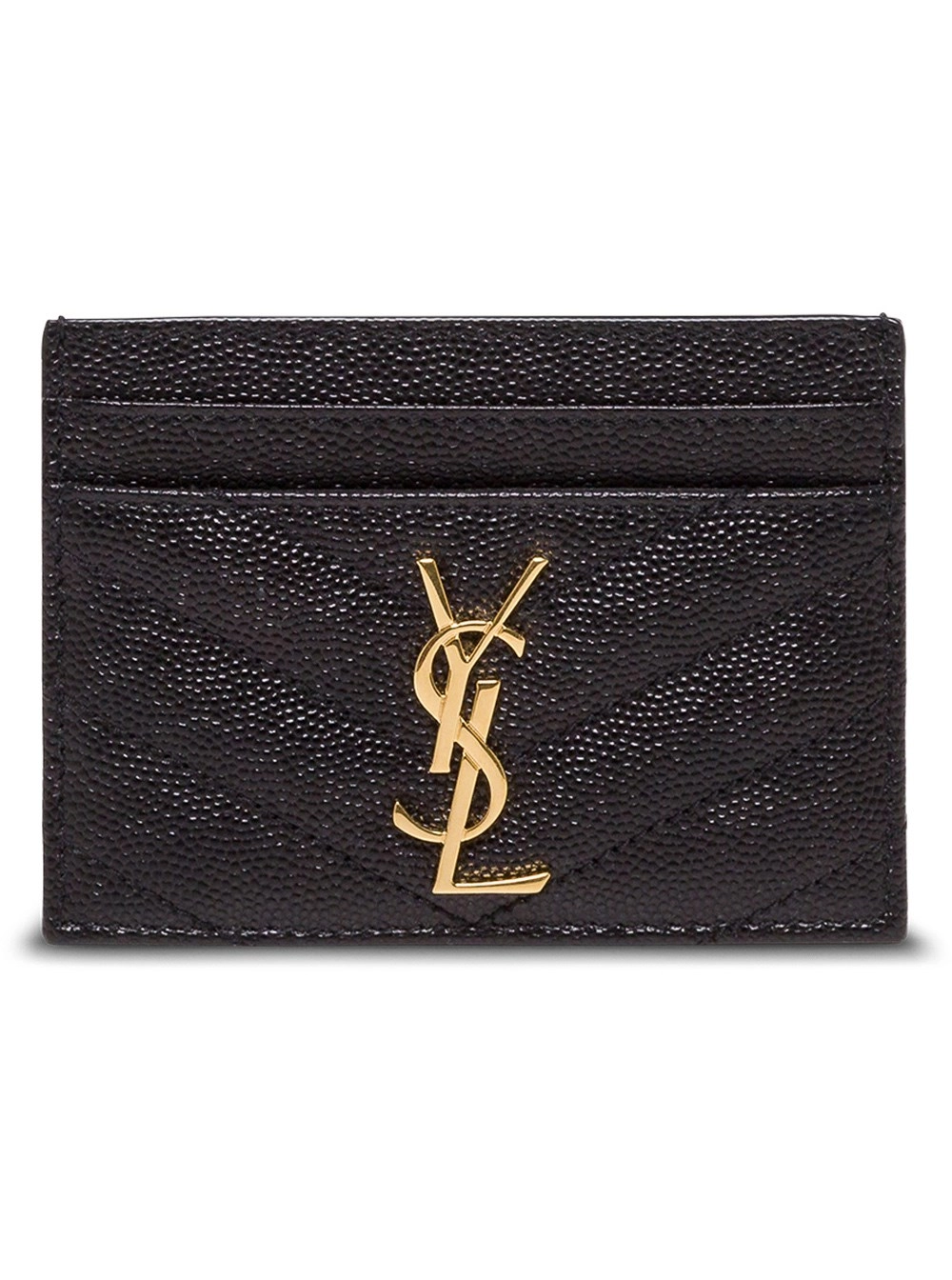 Saint Laurent Portacarte in Pelle Nera Trapuntata con Logo