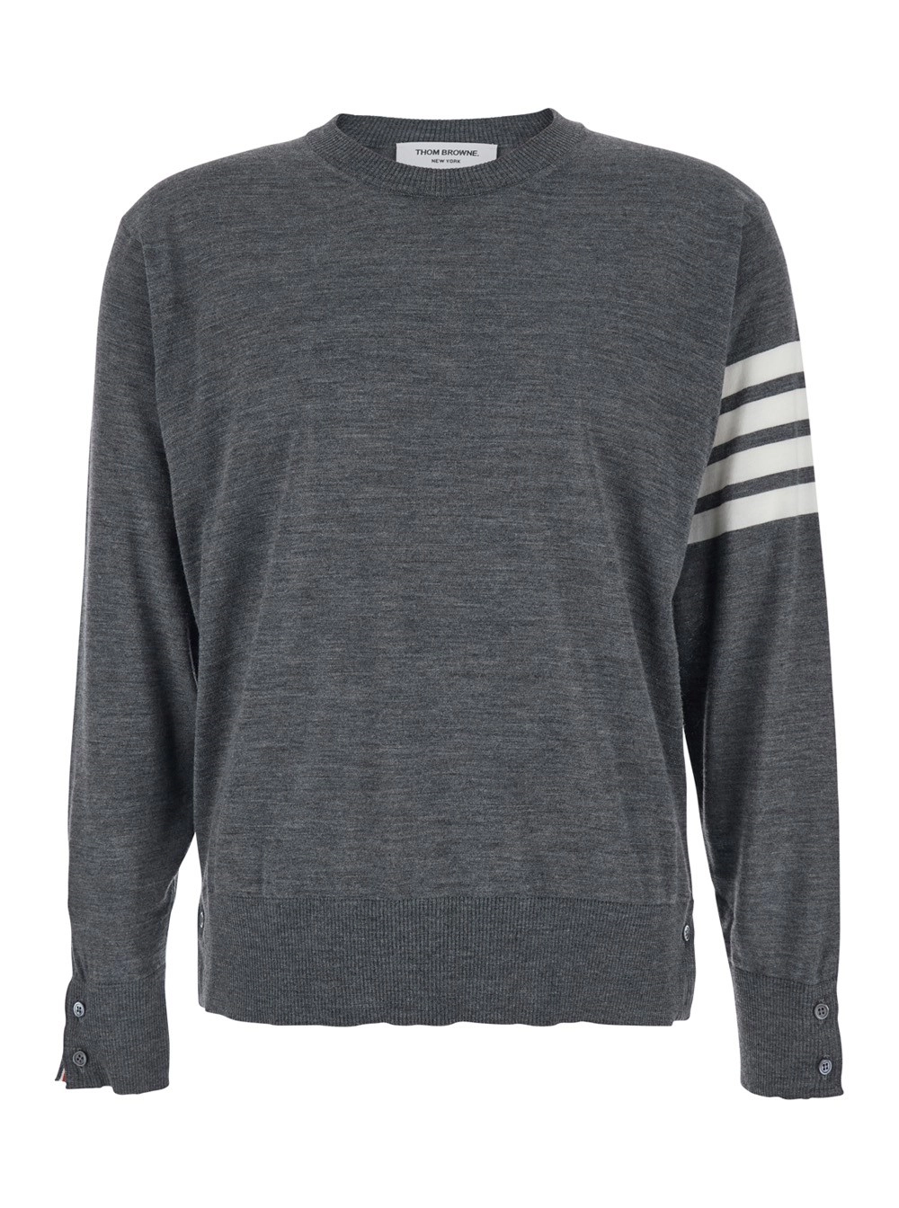 Thom Browne Pullover Girocollo con Dettaglio 4-Bar in Lana Vergine Grigio Uomo