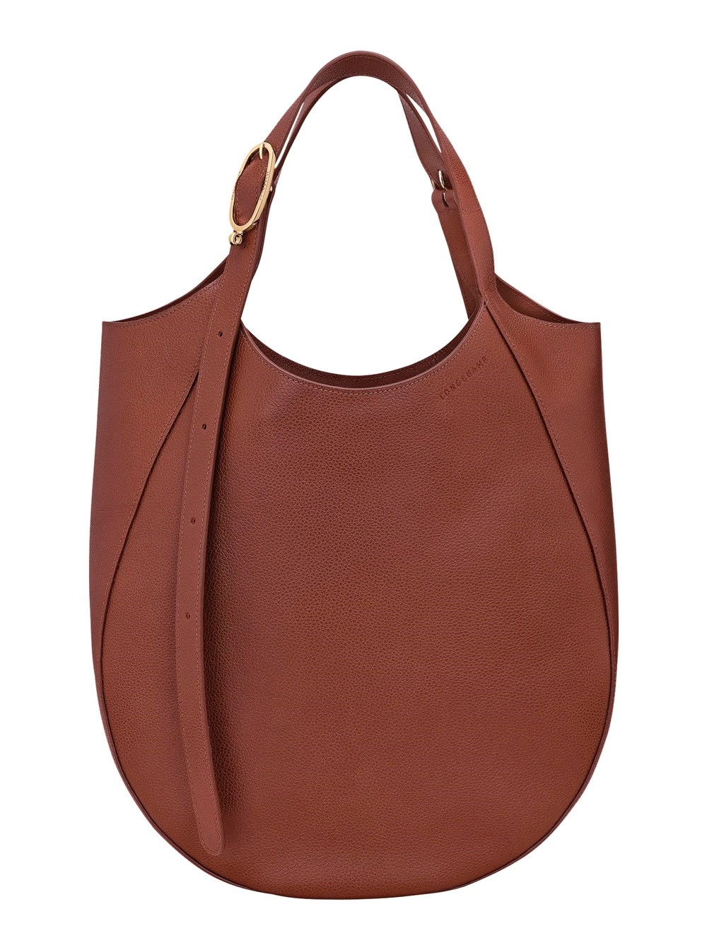 Longchamp Borsa a Spalla 'Le Foulonné' con Manico con Fibbia Regolabile in Pelle Marrone Donna