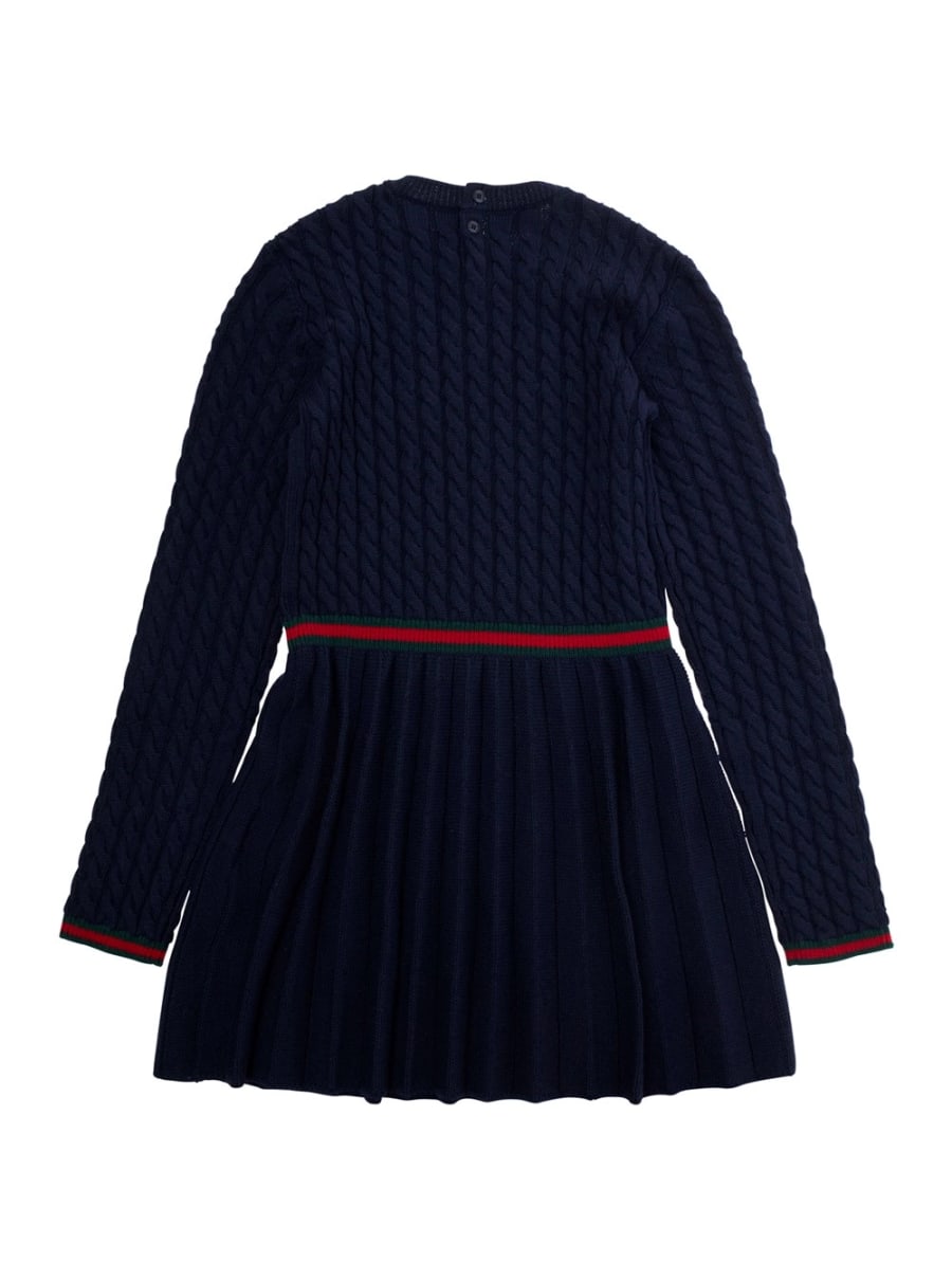 Gucci kids Abito con Scollo Rotondo e Dettaglio Web in Lana Blu Bambina, view 2