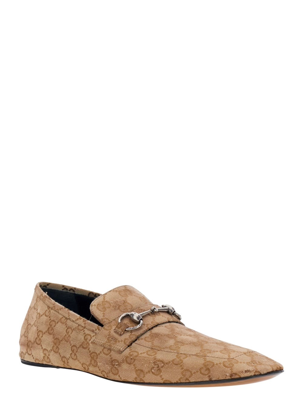 Gucci Mocassini 'Edgar' con Placca Morsetto sul Fronte in Pelle GG Beige Uomo, view 2