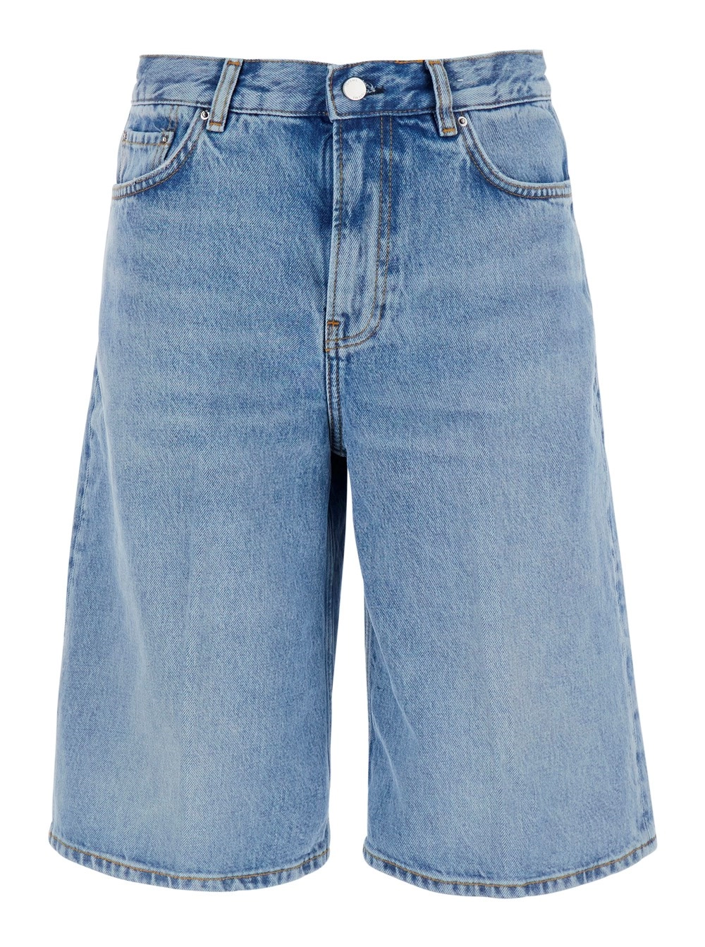 Toteme Shorts al ginocchio con patch logo sul retro ed effetto sbiadito in denim azzurri donna