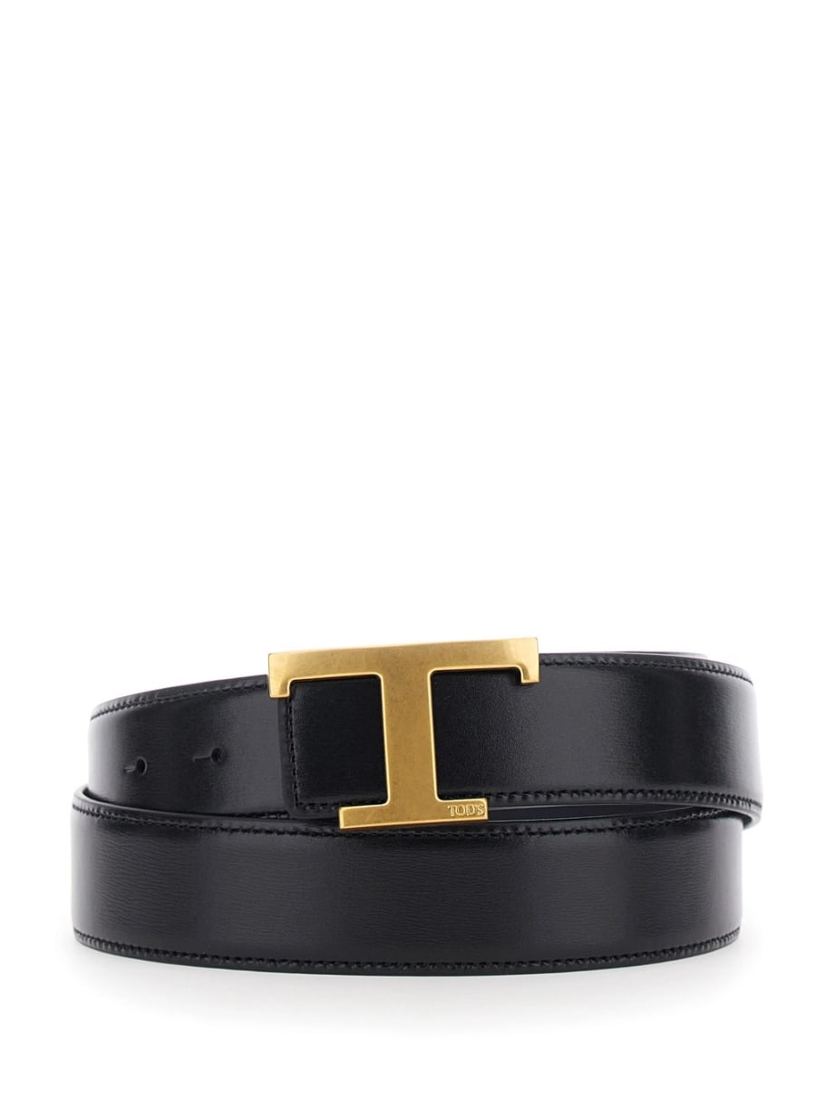 Tod's Cintura con chiusura con fibbia T in pelle liscia nera uomo