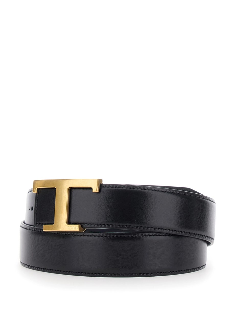 Tod's Cintura con chiusura con fibbia T in pelle liscia nera uomo, view 2