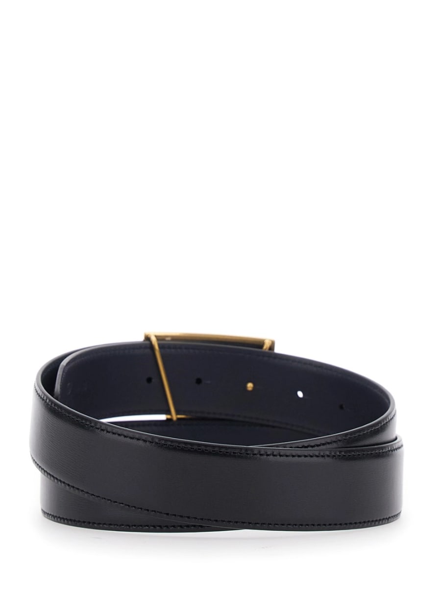 Tod's Cintura con chiusura con fibbia T in pelle liscia nera uomo, view 3