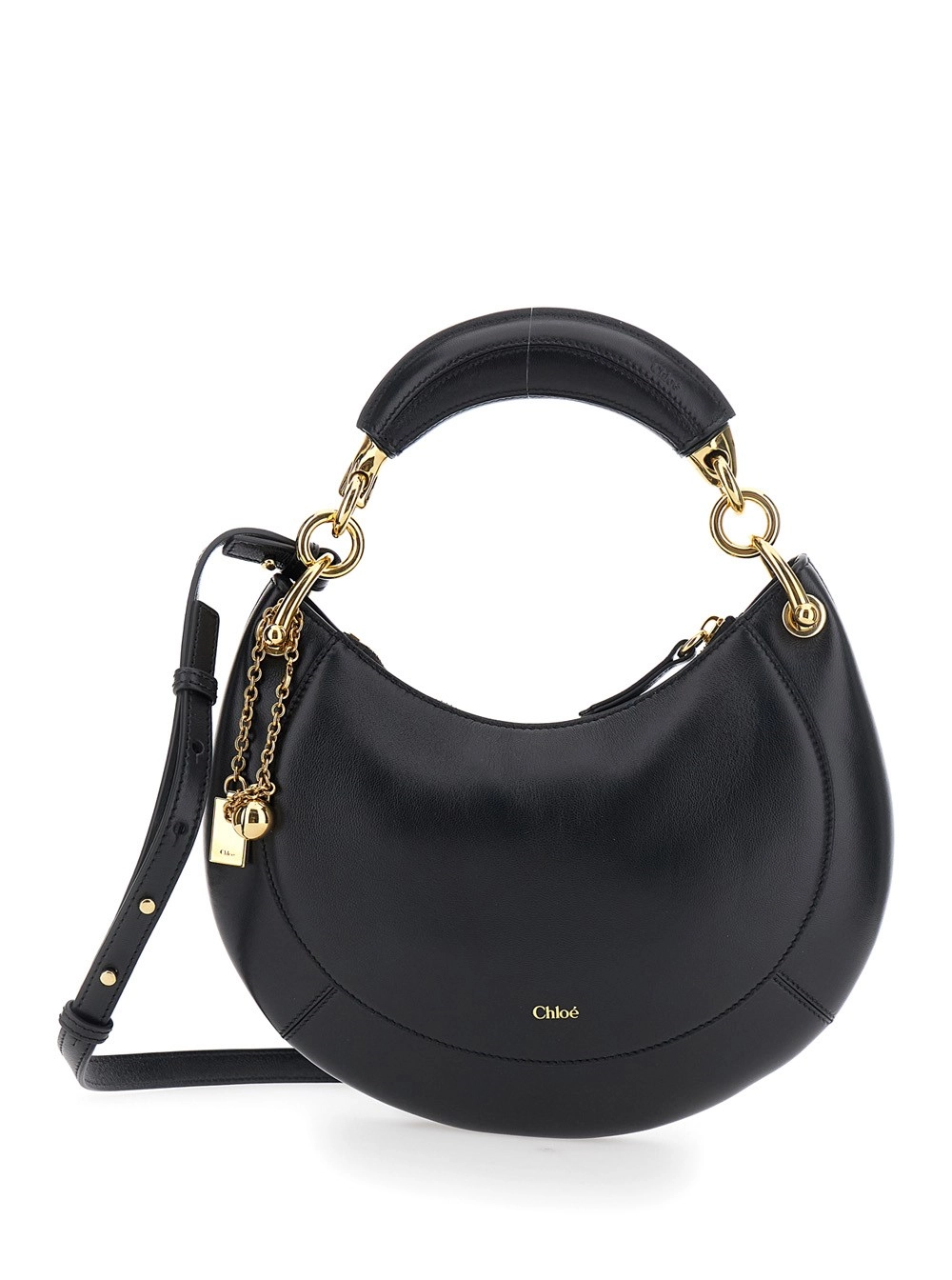 Chloé Borsa a Mano 'Banana' con Tracolla Regolabile e Removibile e Charm Logo sul Fronte in Pelle Nera Donna