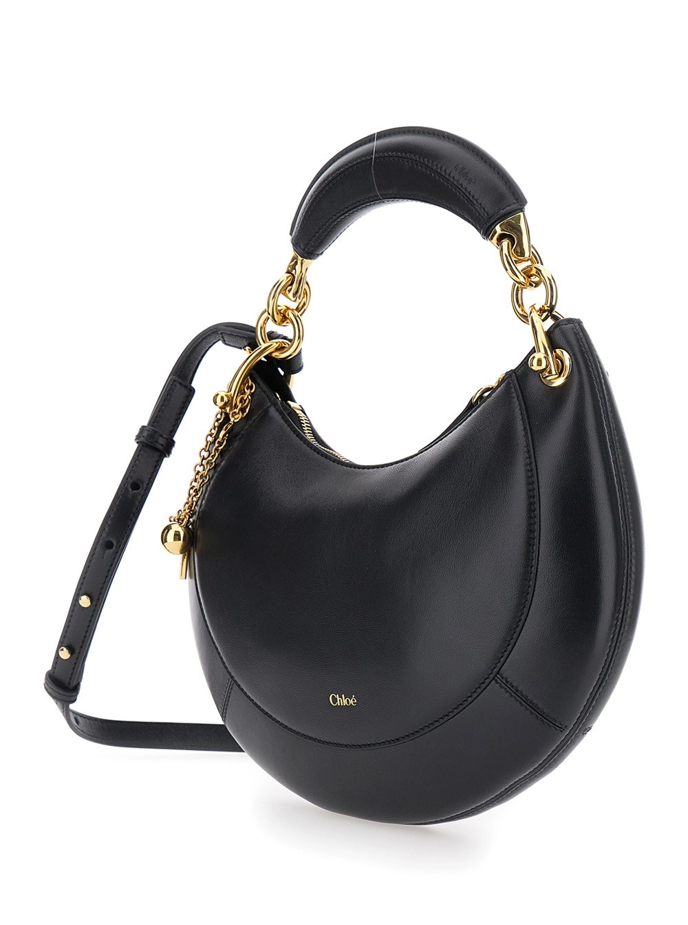 Chloé Borsa a Mano 'Banana' con Tracolla Regolabile e Removibile e Charm Logo sul Fronte in Pelle Nera Donna, view 2