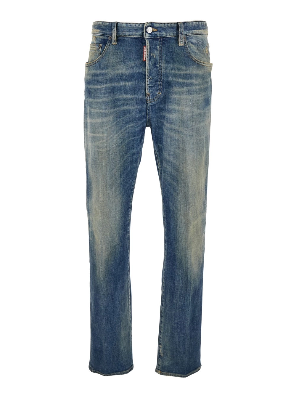 Dsquared2 Jeans con Patch Logo sul Retro e Effetto Vissuto in Denim Blu Uomo