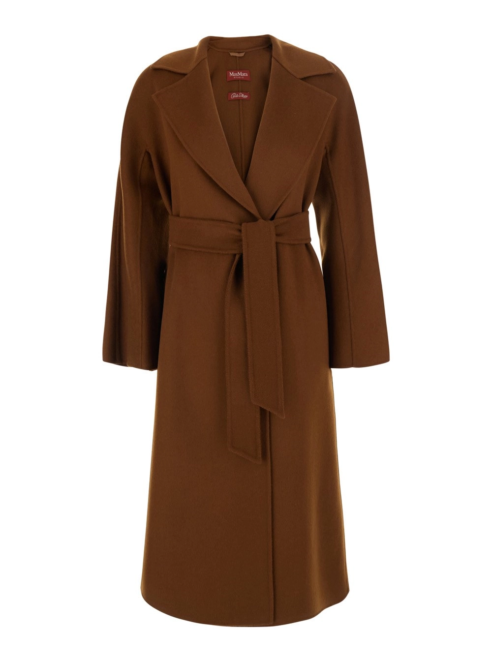 Max Mara Studio Cappotto con Revers Classici Ampi e Chiusura con Cintura sul Fronte in Misto Lana e Cashmere Marrone Donna
