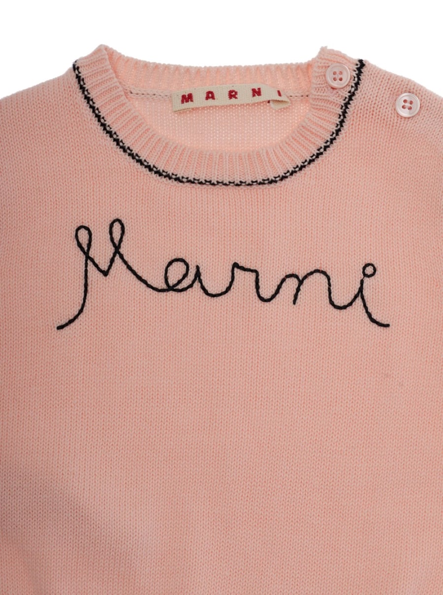 Marni kids Maglione Girocollo con Ricamo Logo Lettering sul Fronte in Cotone Rosa Baby, view 3