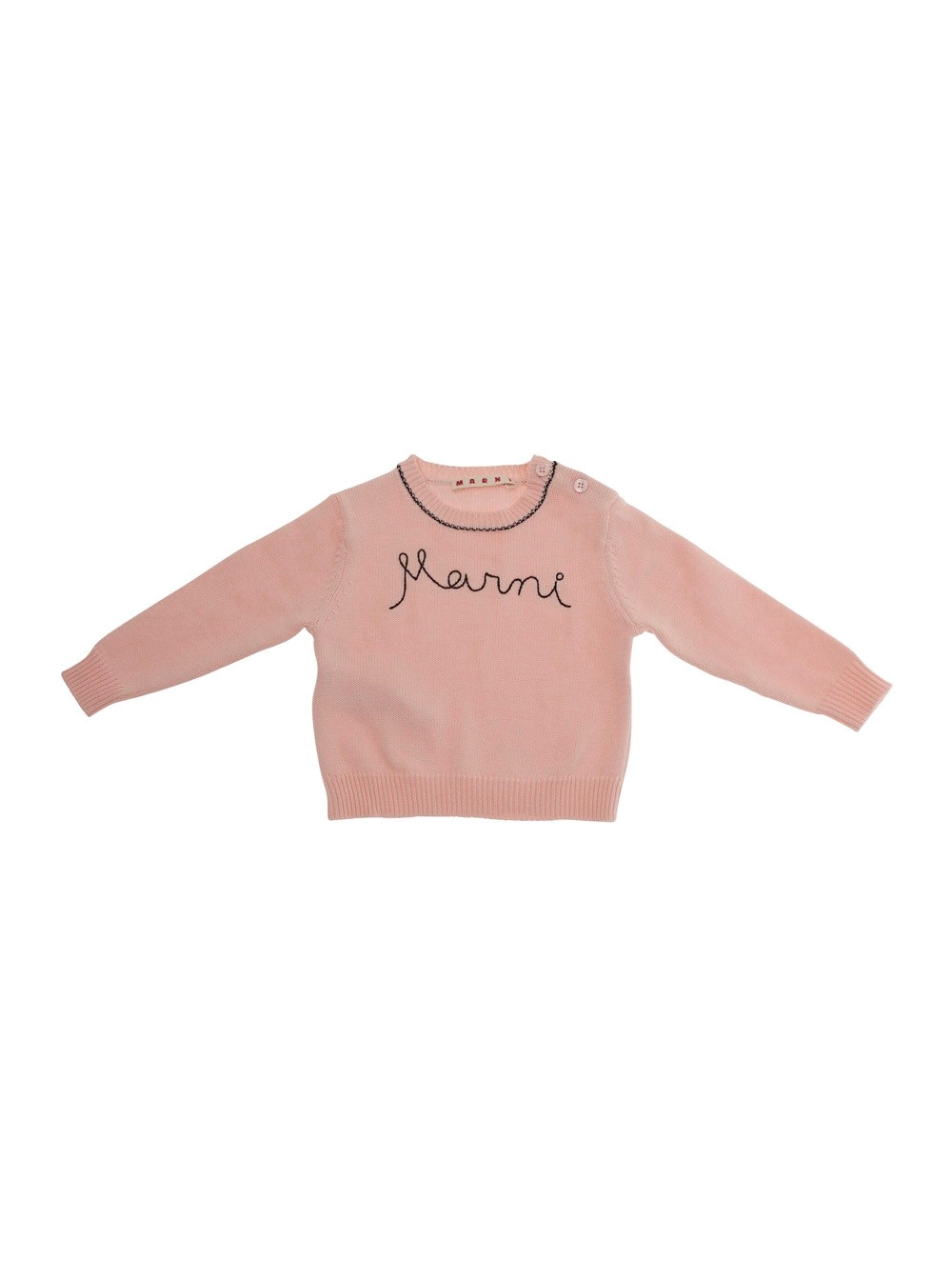 Marni kids Maglione Girocollo con Ricamo Logo Lettering sul Fronte in Cotone Rosa Baby