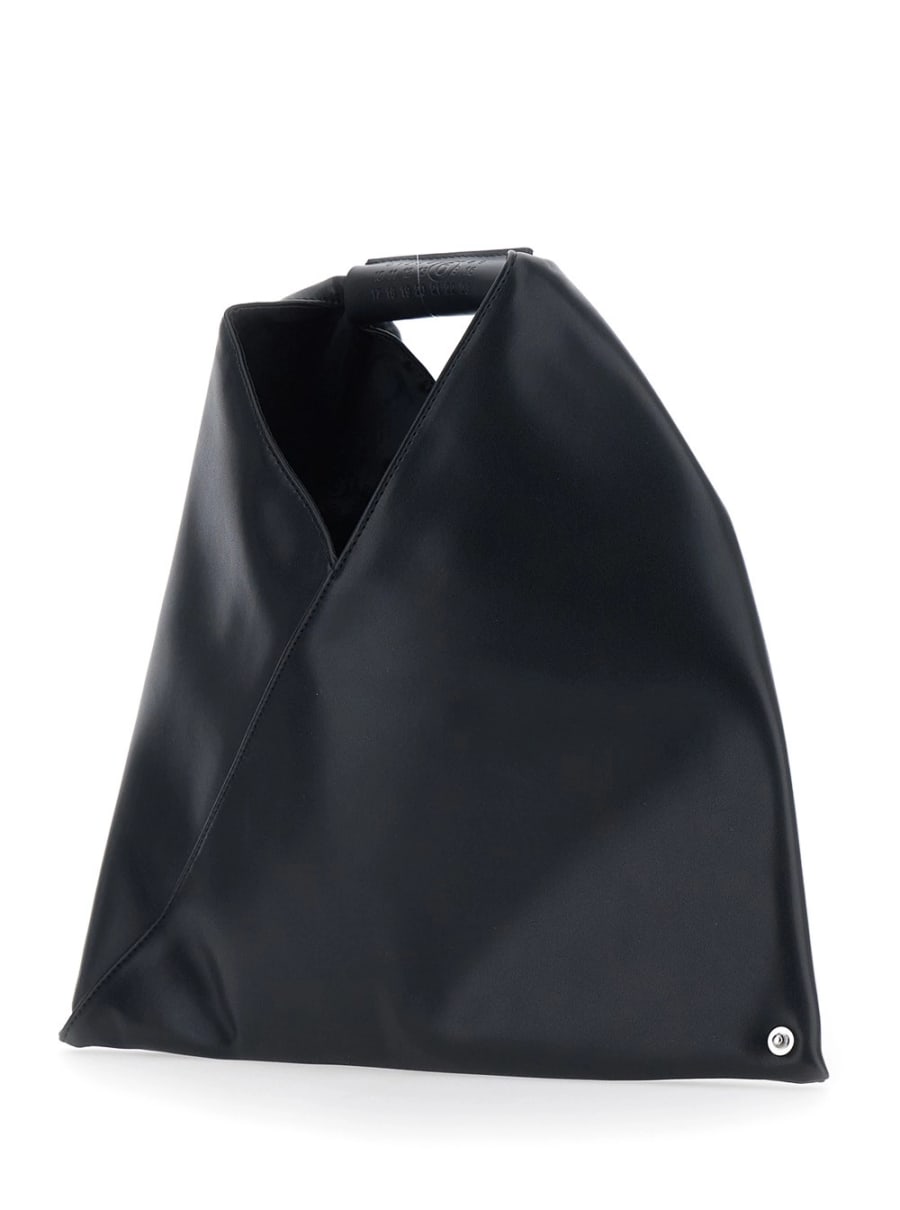 Mm6 maison margiela kids Borsa a Mano con Silhouette Triangolare e Dettaglio Logo Numerico sul Manico in Pelle Nera Bambina, view 2