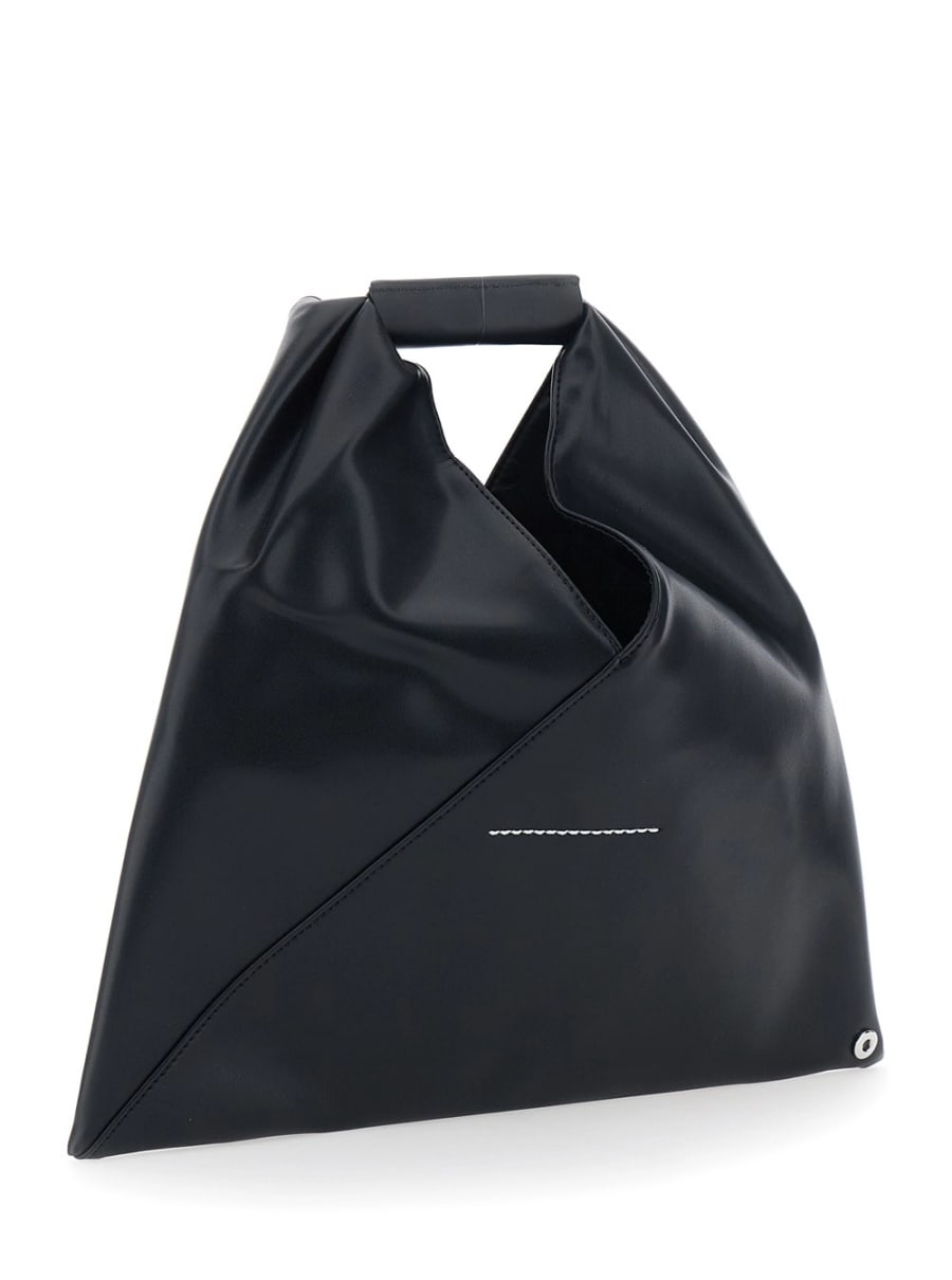 Mm6 maison margiela kids Borsa a Mano con Silhouette Triangolare e Dettaglio Logo Numerico sul Manico in Pelle Nera Bambina, view 3