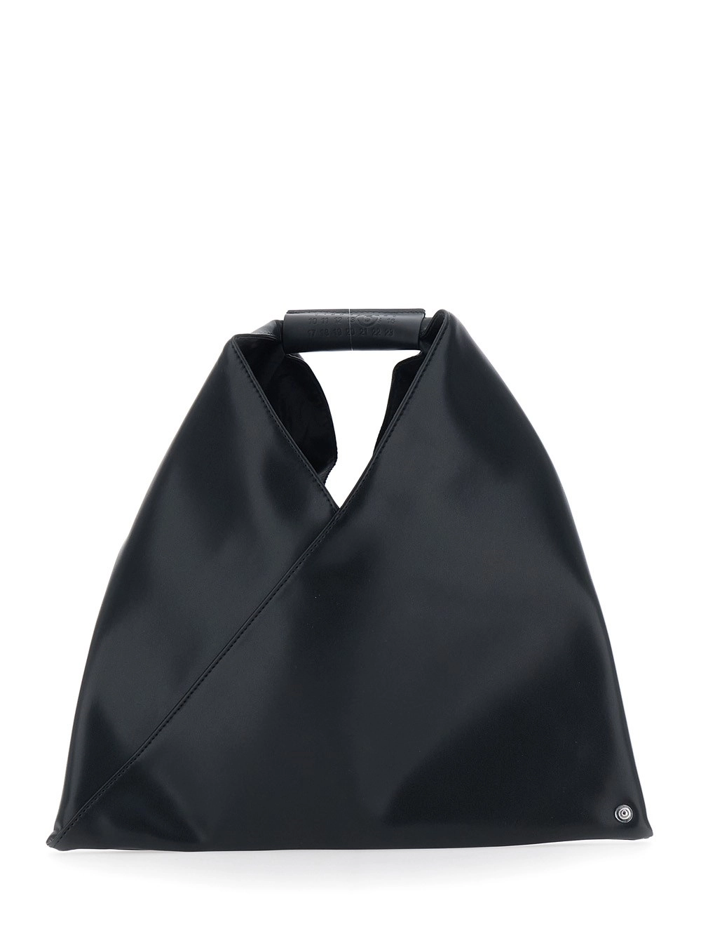 Mm6 maison margiela kids Borsa a Mano con Silhouette Triangolare e Dettaglio Logo Numerico sul Manico in Pelle Nera Bambina