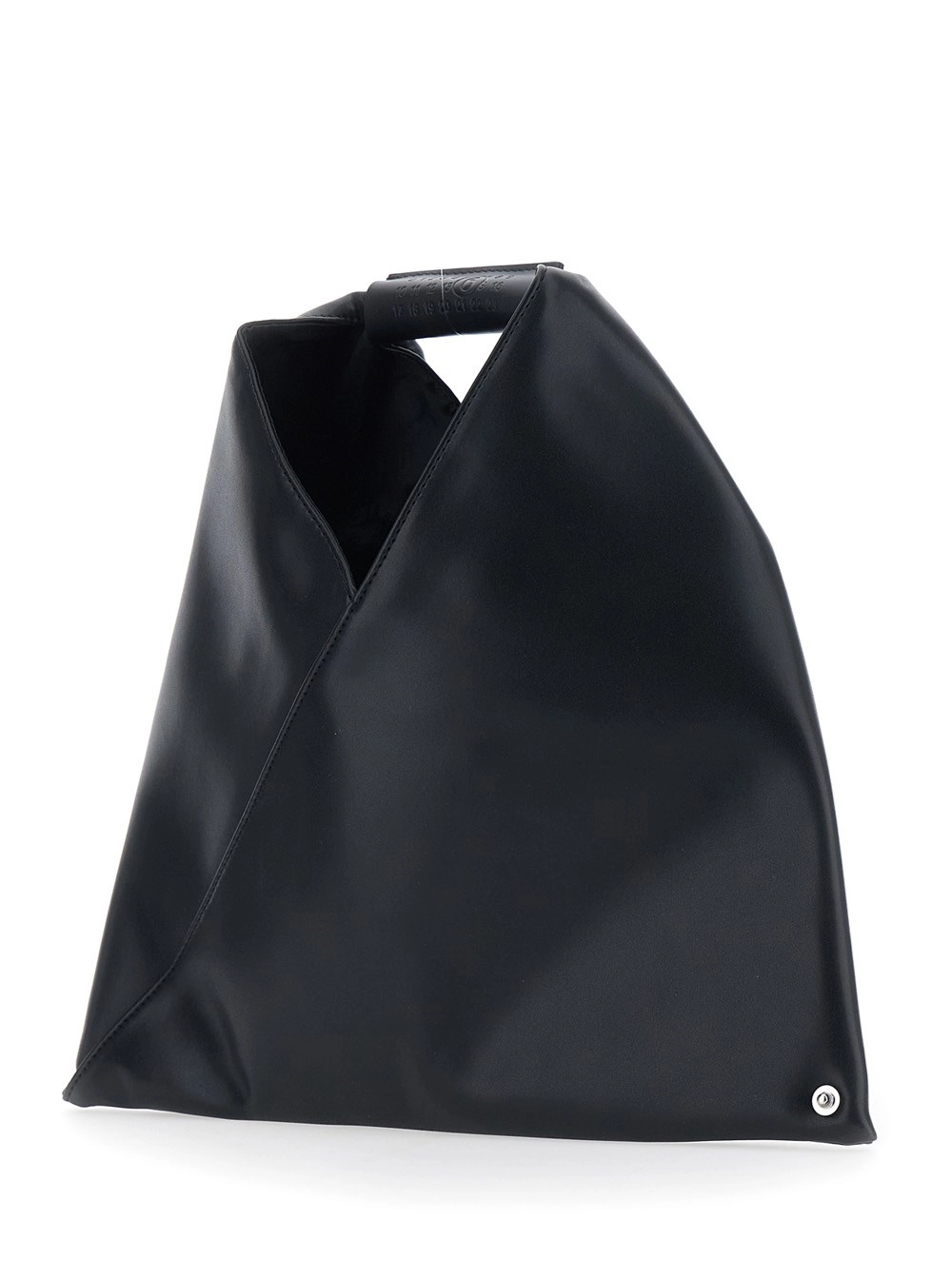 Mm6 maison margiela kids Borsa a Mano con Silhouette Triangolare e Dettaglio Logo Numerico sul Manico in Pelle Nera Bambina, view 2