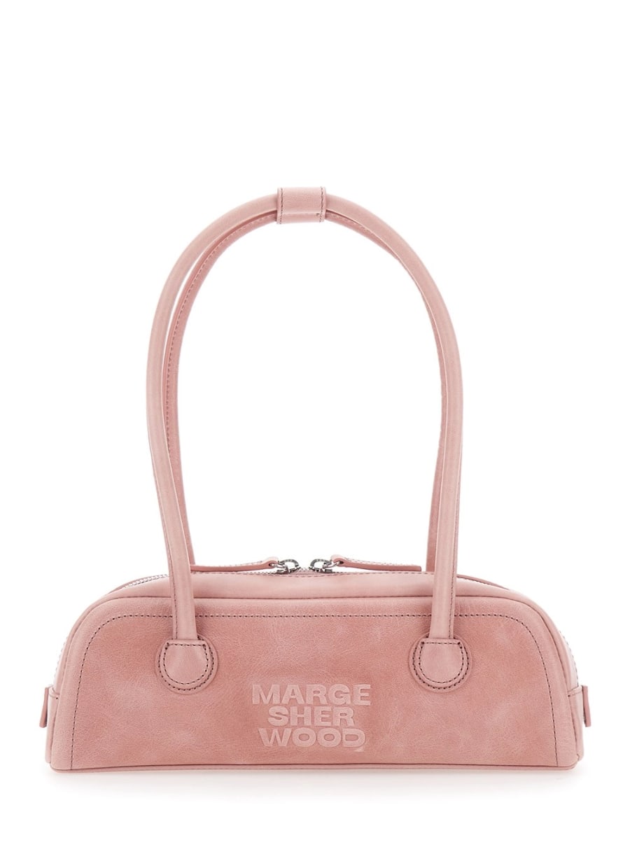 Margesherwood Borsa a Spalla 'Soft Boston Mini' con Due Manici Superiori e Logo Lettering sul Fronte in pelle rosa Donna