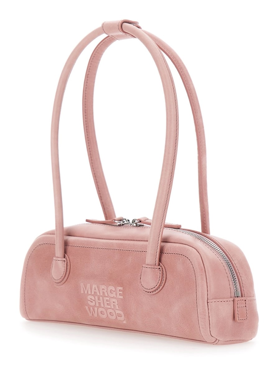 Margesherwood Borsa a Spalla 'Soft Boston Mini' con Due Manici Superiori e Logo Lettering sul Fronte in pelle rosa Donna, view 2
