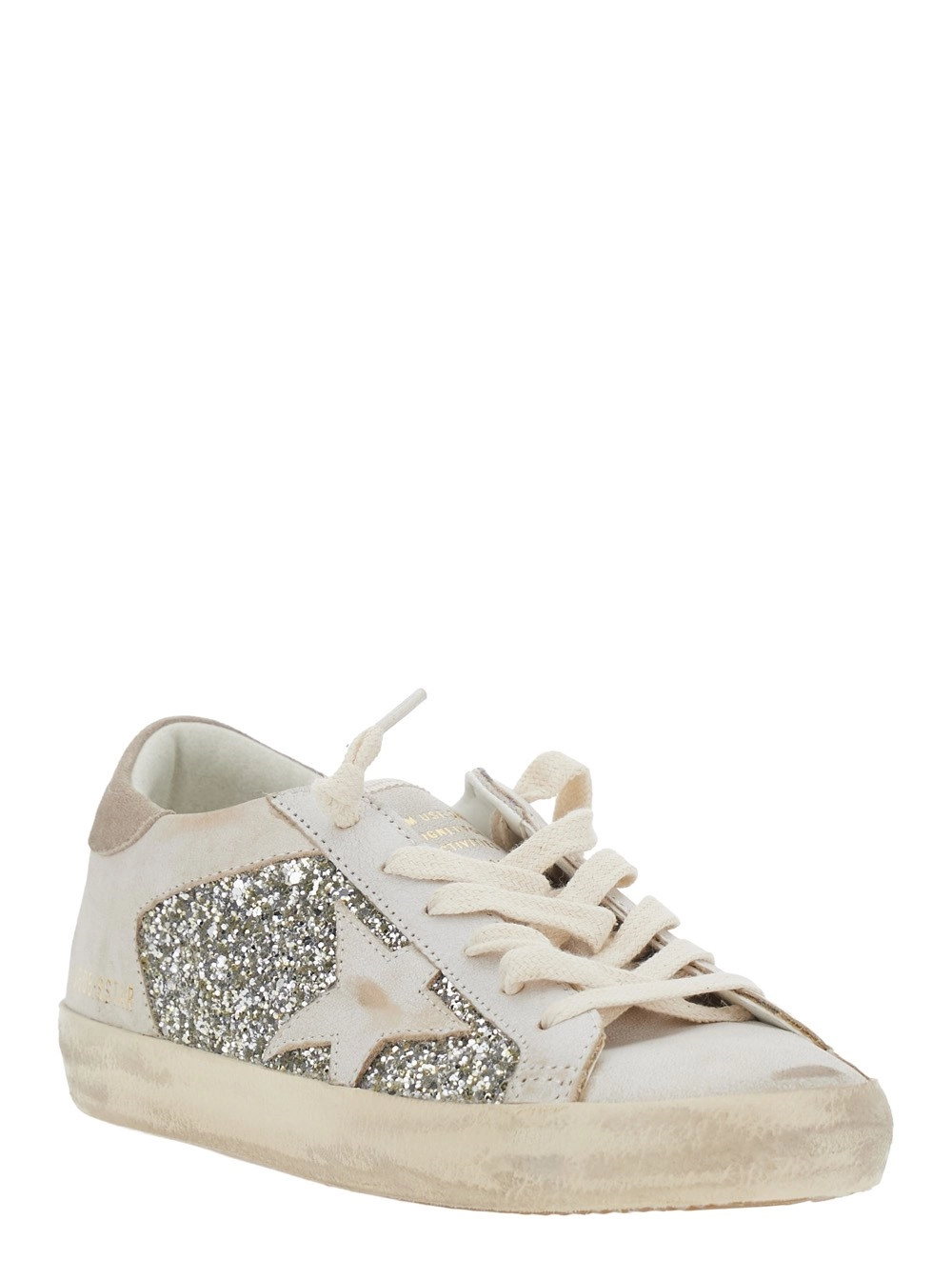Golden Goose Sneakers 'Superstar' Low Top con Dettagli Glitterati sul Lato e Logo Lettering sul Tallone in Pelle Scamosciata Beige Donna, view 2