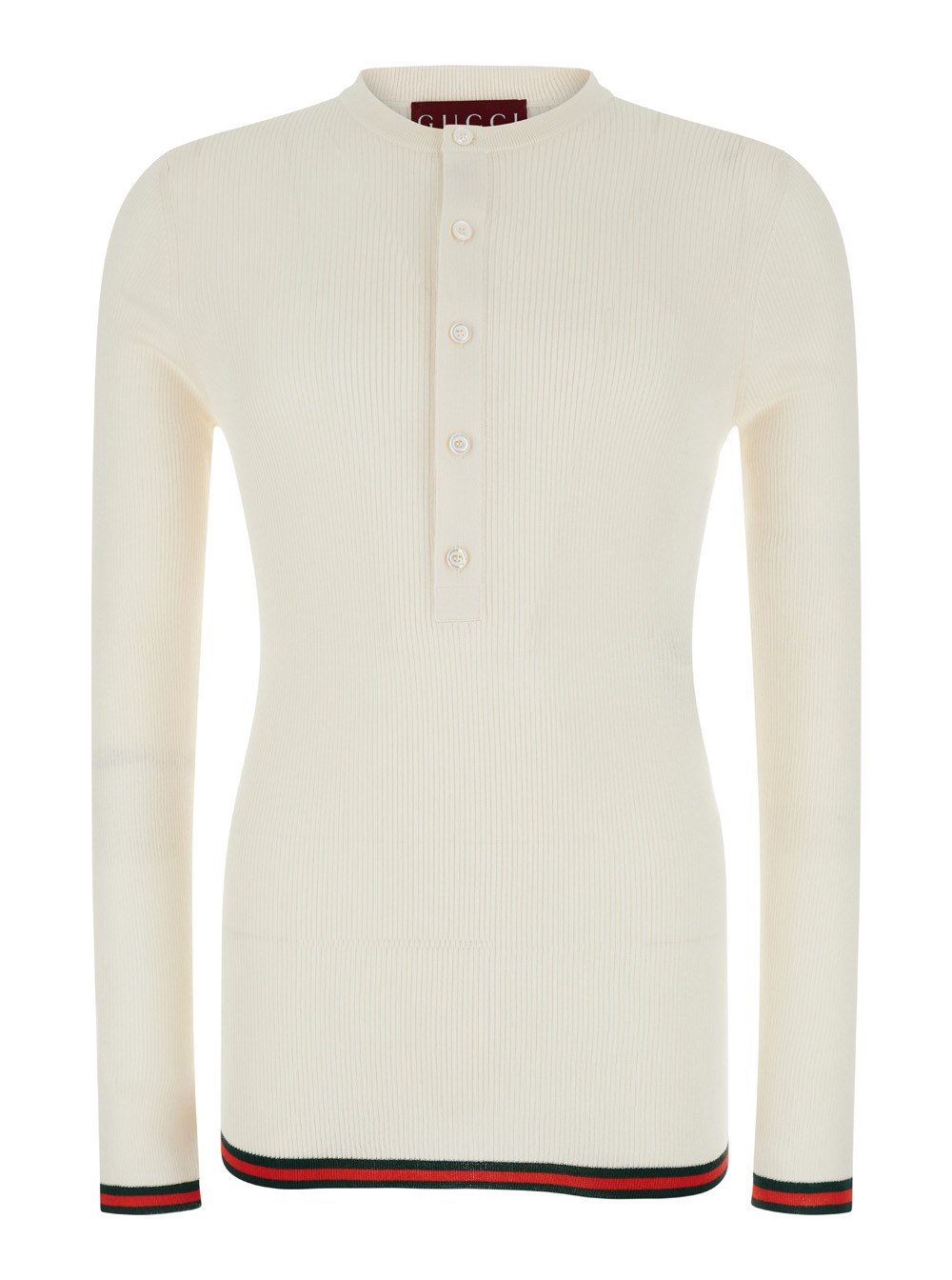 Gucci Maglia a Maniche Lunghe in Seta a Coste Bianco Uomo