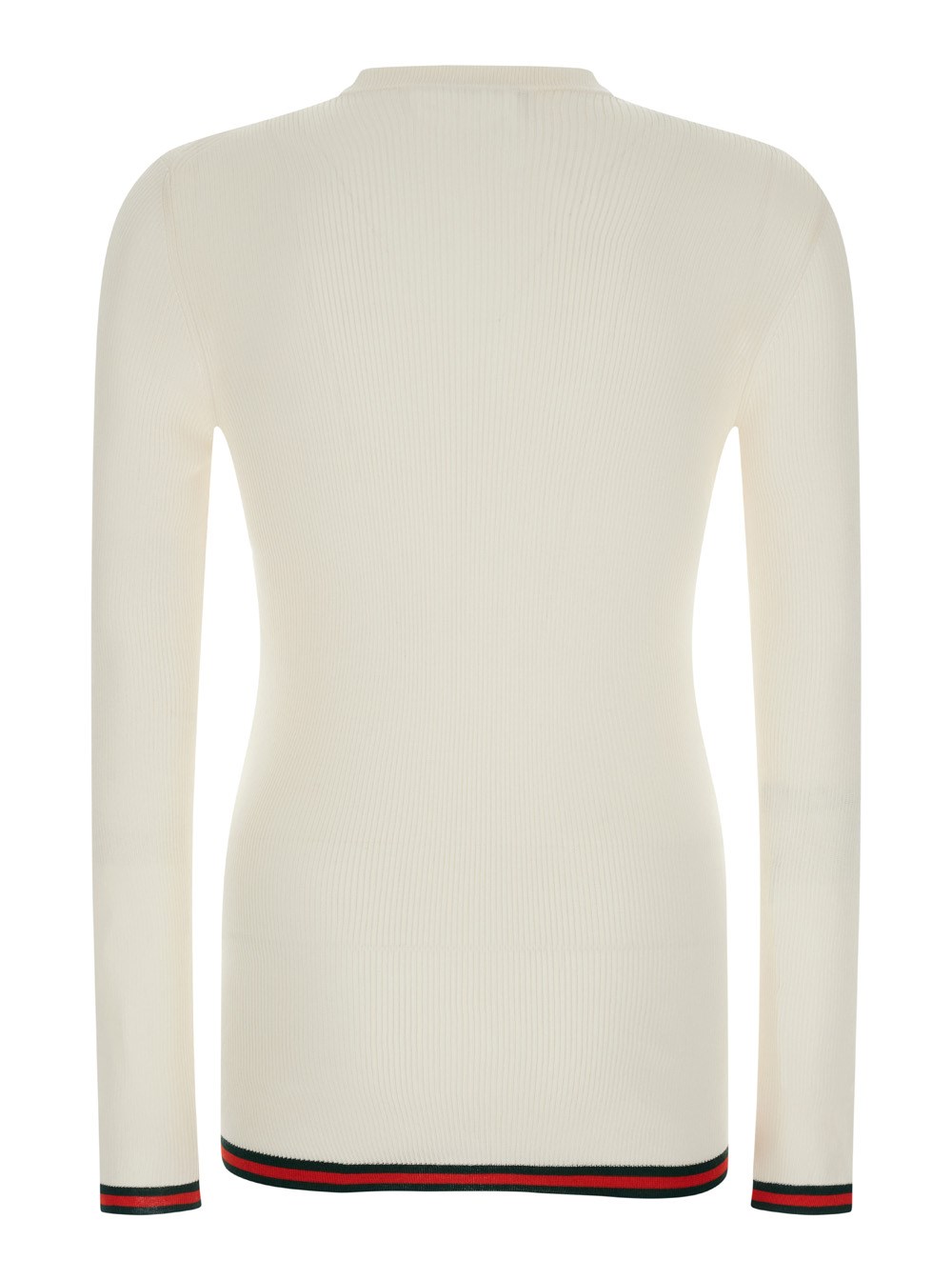 Gucci Maglia a Maniche Lunghe in Seta a Coste Bianco Uomo, view 2