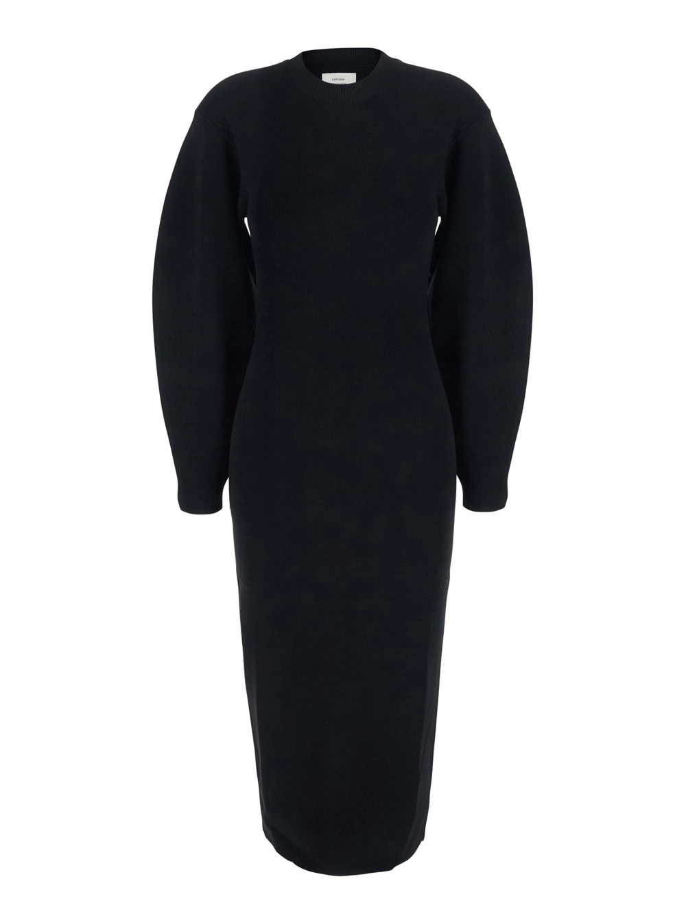 Loulou de saison Abito lungo 'Elena' con design a coste e maniche lunghe ampie in misto viscosa nero donna