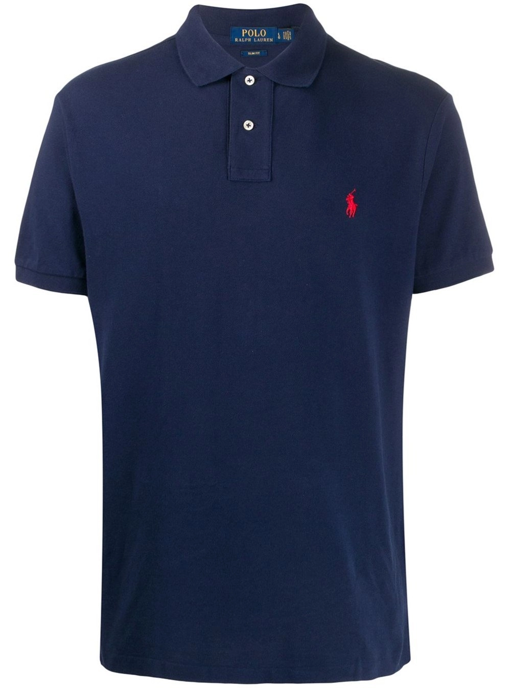 Polo Ralph Lauren Polo "Slim Fit" con Colletto Classico e Ricamo Cavallino sul Fronte in Piquet di Cotone Blu Uomo