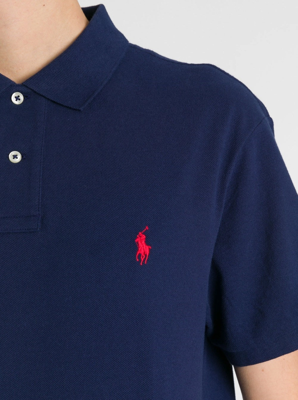 Polo Ralph Lauren Polo "Slim Fit" con Colletto Classico e Ricamo Cavallino sul Fronte in Piquet di Cotone Blu Uomo, view 2