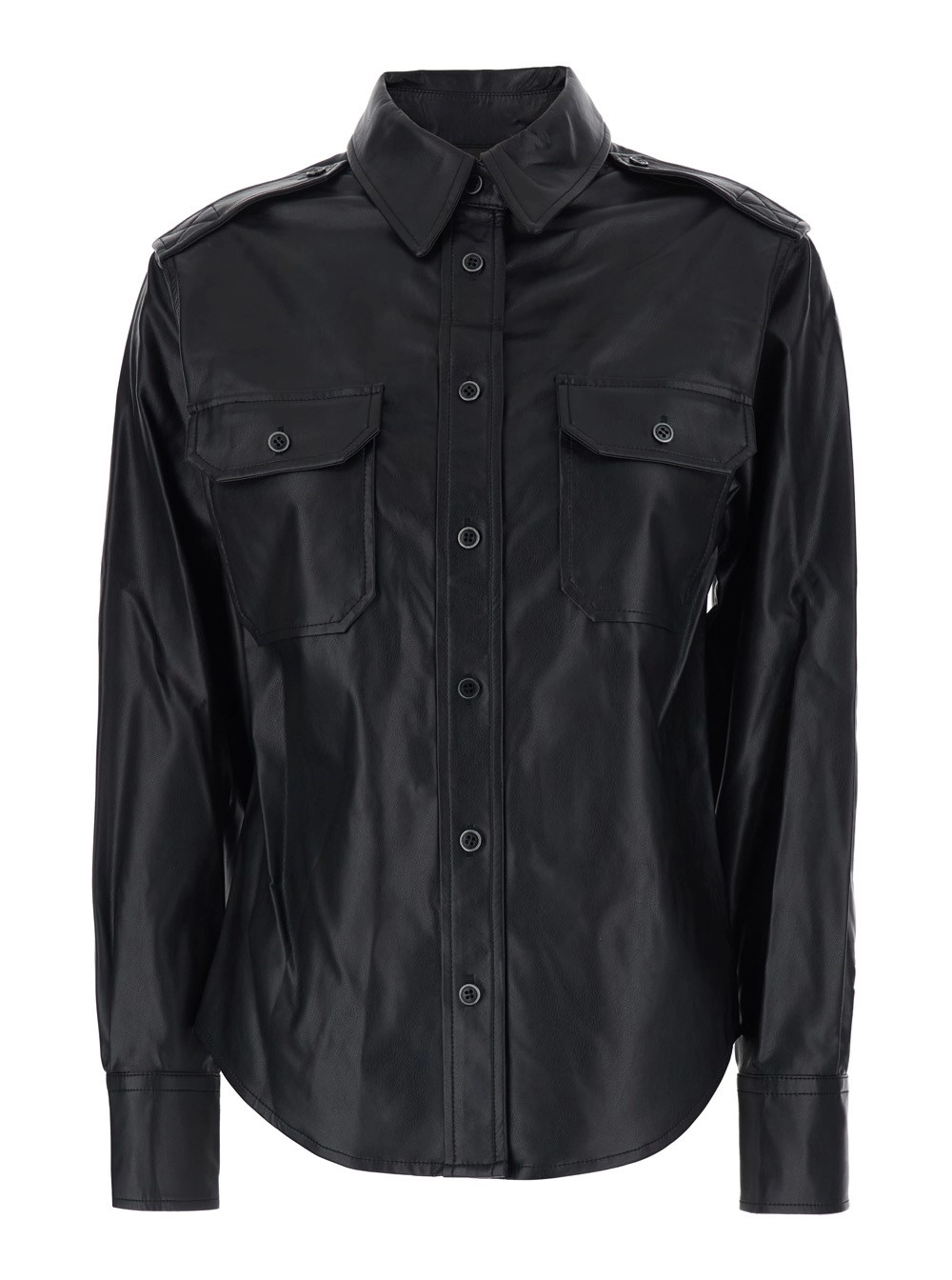 Marant etoile Camicia 'Noee' con Colletto Classico e Tasche Applicate sul Fronte in Ecopelle Nera Donna