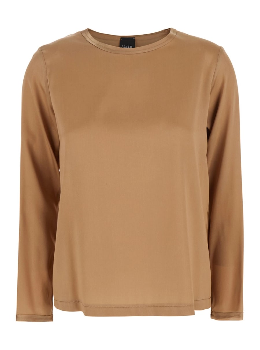 Leplain Blusa con Maniche Lunghe in Seta Marrone Donna