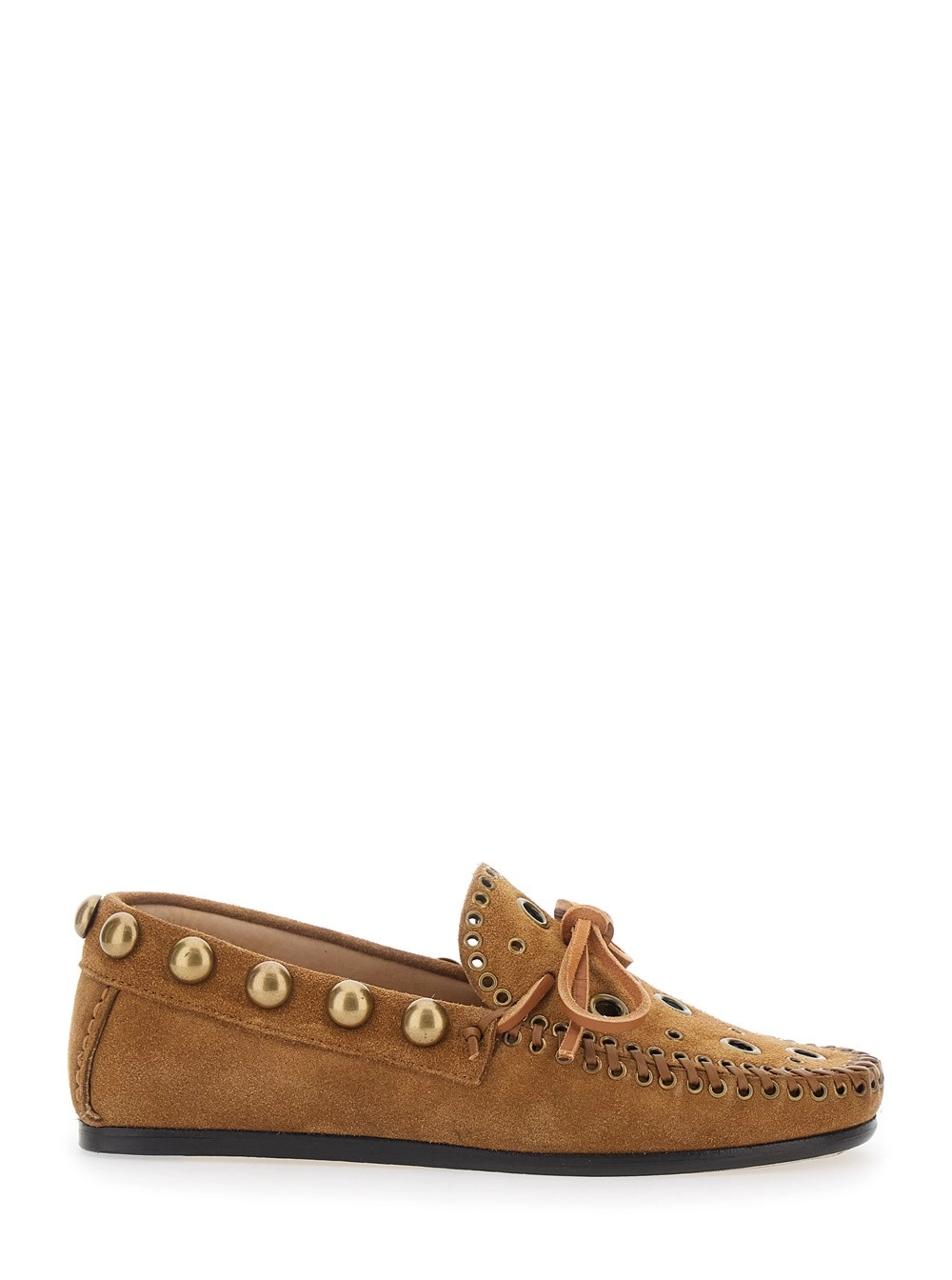 Isabel Marant Mocassini 'Lolly' con Cut-Out sul Fronte e Dettagli in Metallo All-Over in Suede Marroni Donna