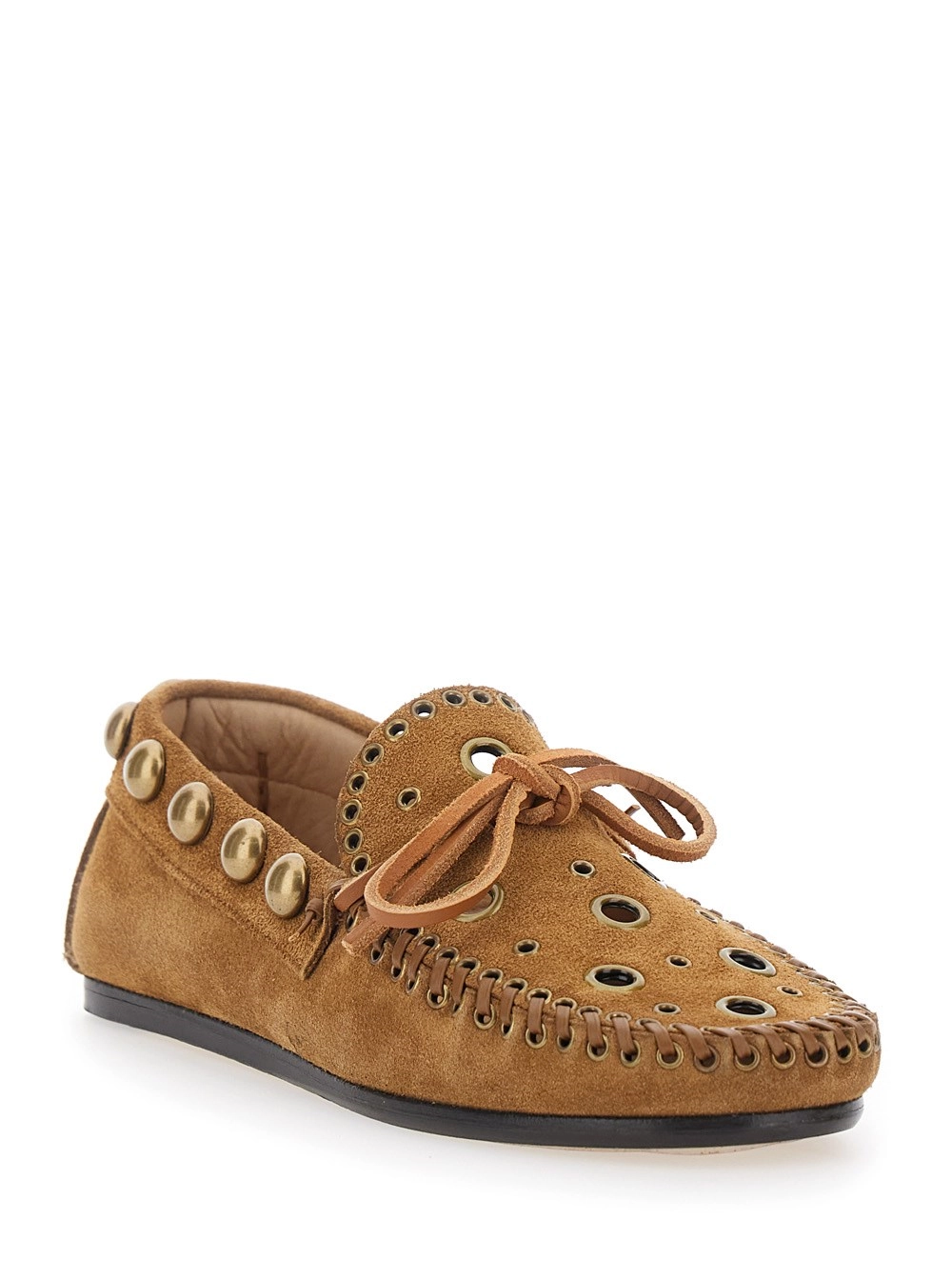 Isabel Marant Mocassini 'Lolly' con Cut-Out sul Fronte e Dettagli in Metallo All-Over in Suede Marroni Donna, view 2