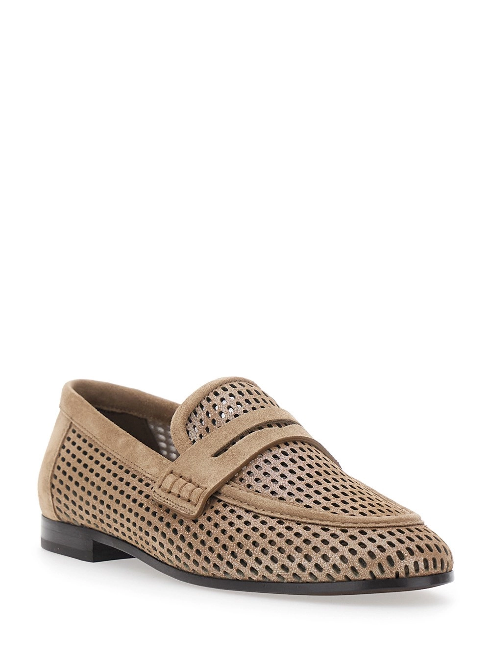 Brunello Cucinelli Mocassini 'Slip-On' con Design Traforato in Pelle Beige Donna, view 2