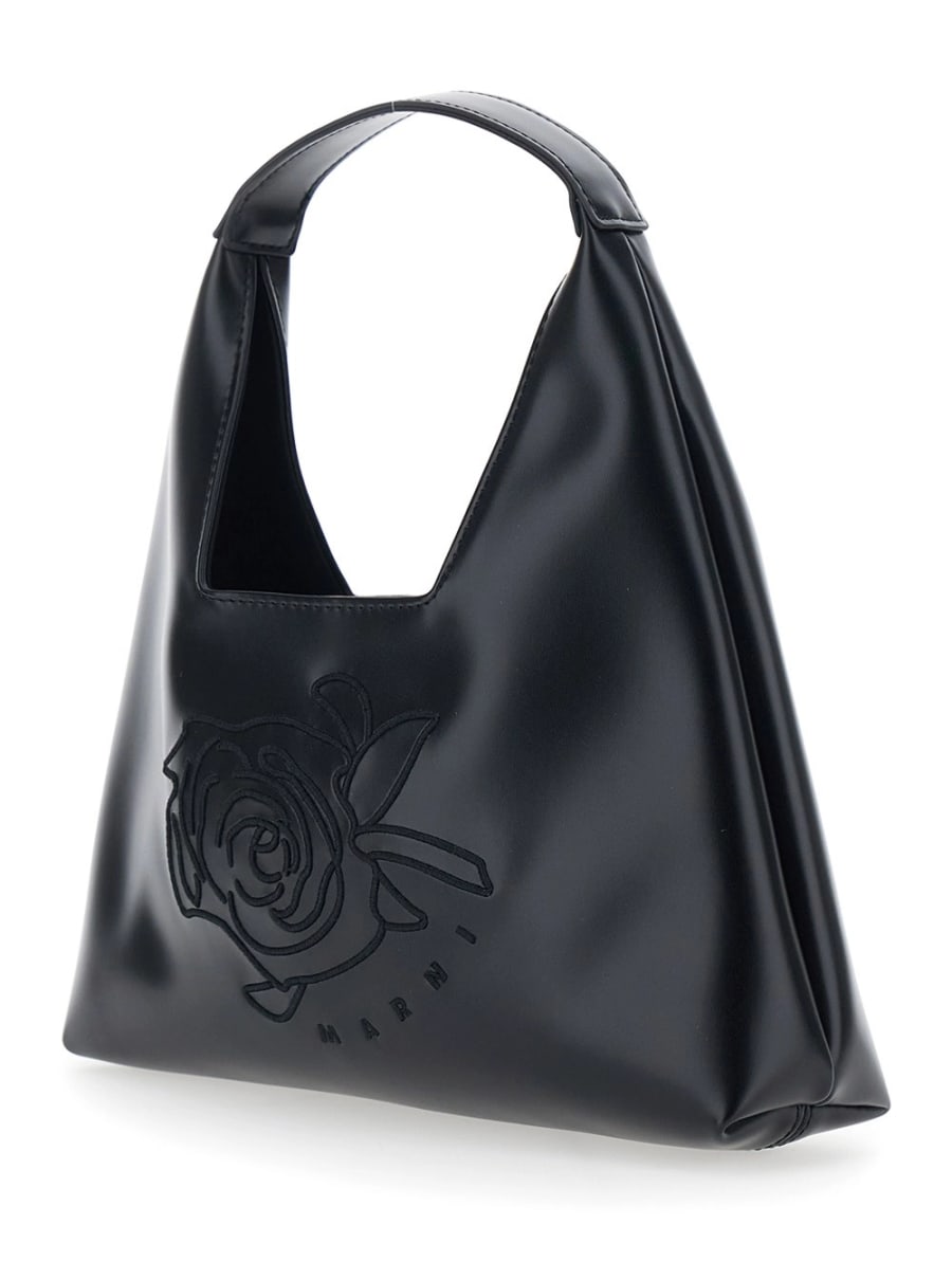 Marni kids Borsa a tracolla con manico superiore e maxi logo in ecopelle nera bambina, view 2