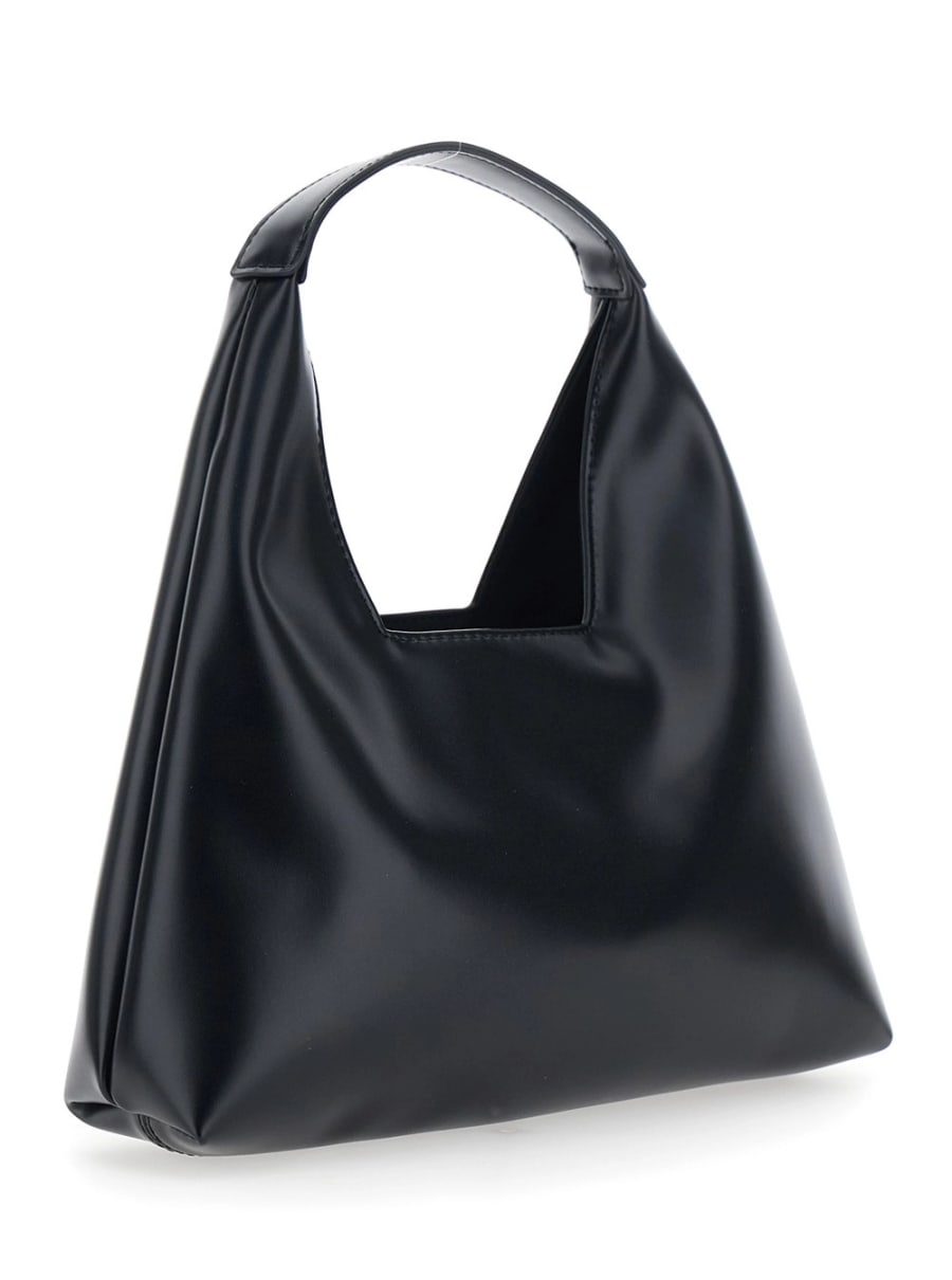 Marni kids Borsa a tracolla con manico superiore e maxi logo in ecopelle nera bambina, view 3