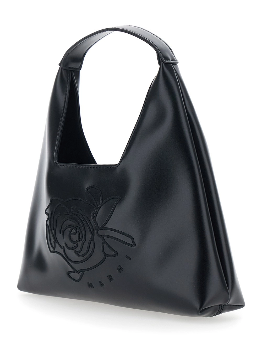 Marni kids Borsa a tracolla con manico superiore e maxi logo in ecopelle nera bambina, view 2
